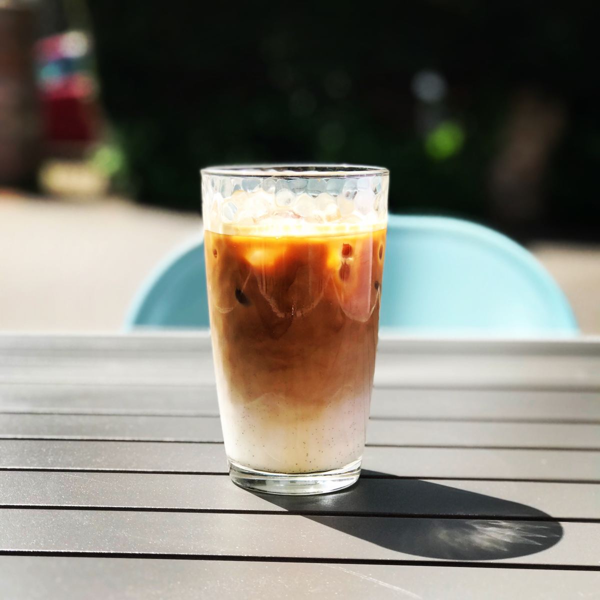 Iced coffee served outside at stop. coffee